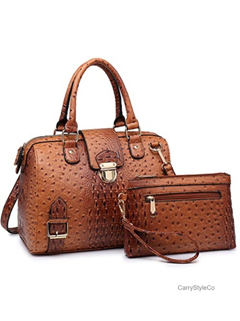 Women's Vegan Leather Satchel Purse Top Handle Work Tote Ostrich Texture